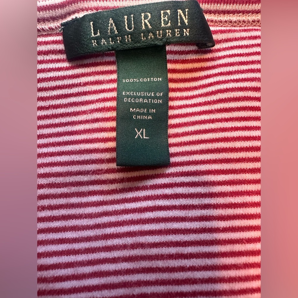 Lauren Ralph Lauren Striped Monogram Red and White Nightshirt Size XL - Picture 6 of 6